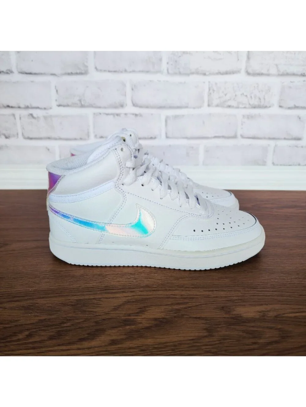 ❤️Nike Court Vision Mid Sz 6.5 Women's Shoes Sneaker White Iridescent FD0819-100